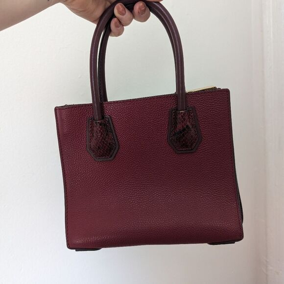Michael Kors oxblood burgundy leather snakeskin embossed small Mercer tote bag - Picture 9 of 10